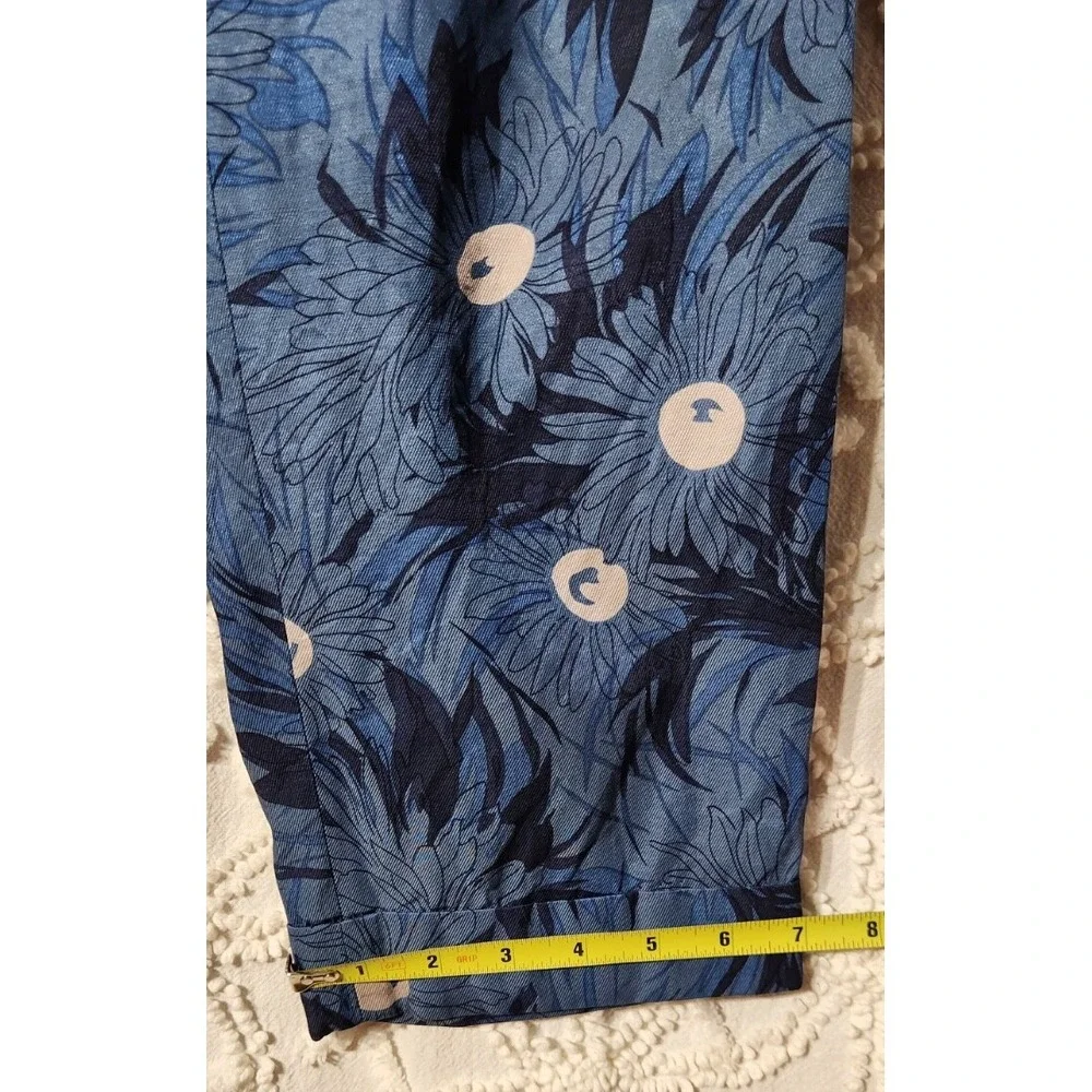 Anthropologie Elevenses‎ Womens Floral Ankle Pants Size 8 Blue Art to Wear